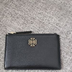 Tory Burch Black Leather Pouch with Gold Emblem